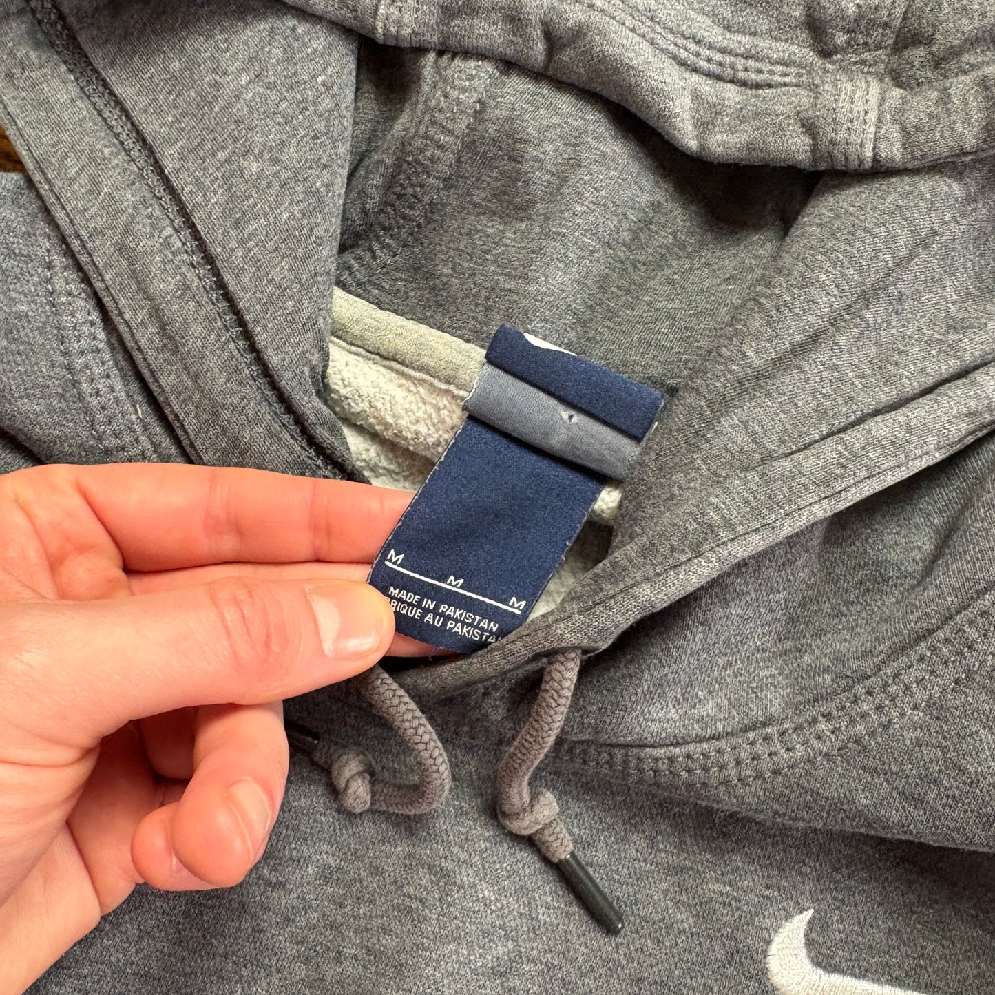 Vintage Nike Grey Swoosh Hoodie Embroidered Sweatshirt - M