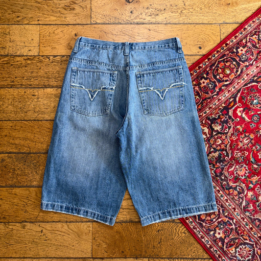Vintage Route 66 Embroidered Blue Hip Hop Baggy Shorts Jorts - 32