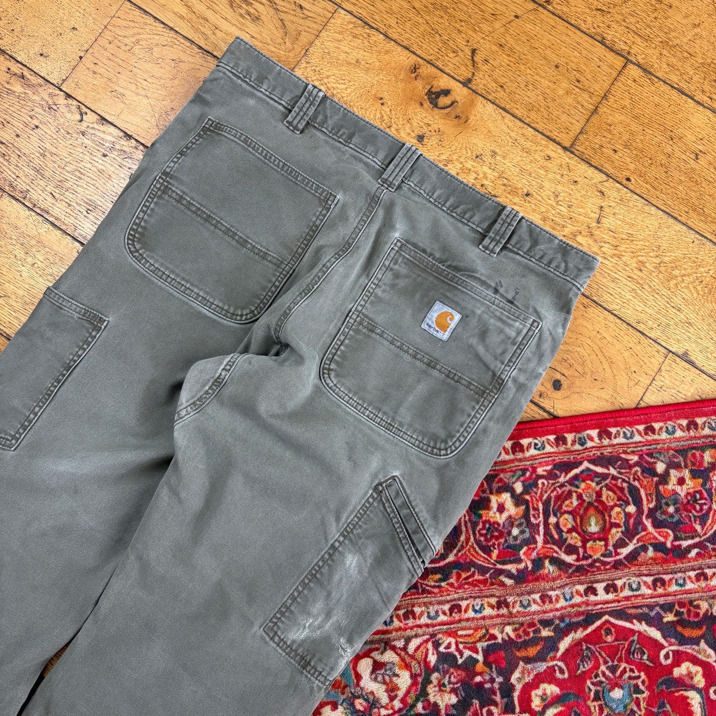 Vintage Carhartt Grey Green Double Knee Workwear Carpenter Trousers - 36