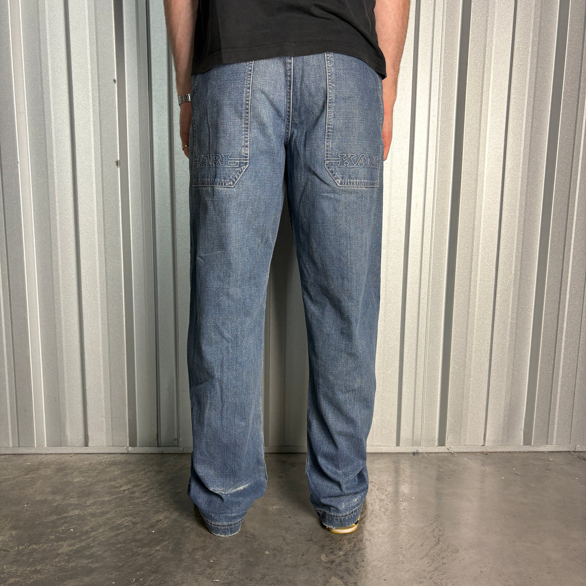 Karl Kani Blue Embroidered Japanese Denim Hip Hop Y2K Baggy Jeans - 32R