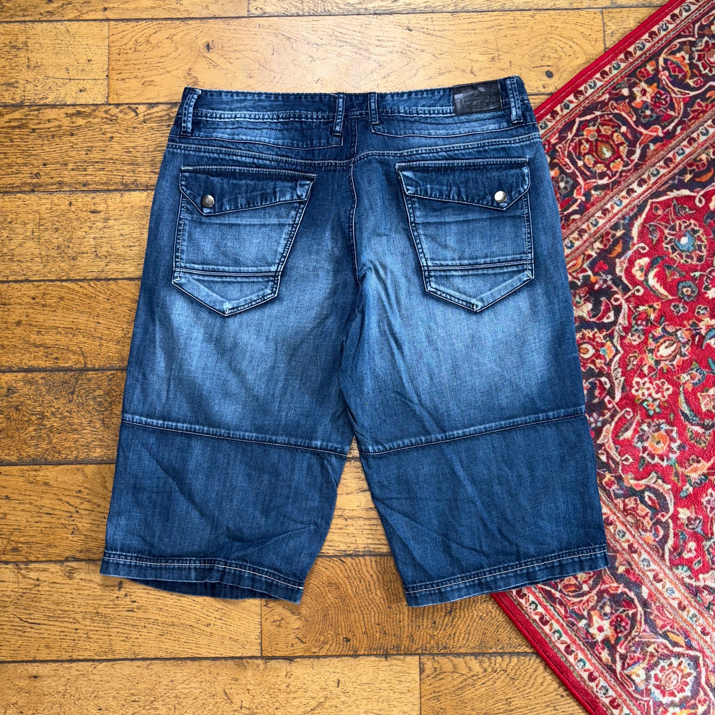 Vintage Embroidered Hip Hop Baggy Blue Shorts Jorts - 38