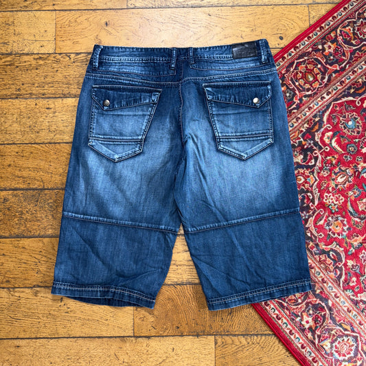 Vintage Embroidered Hip Hop Baggy Blue Shorts Jorts - 38