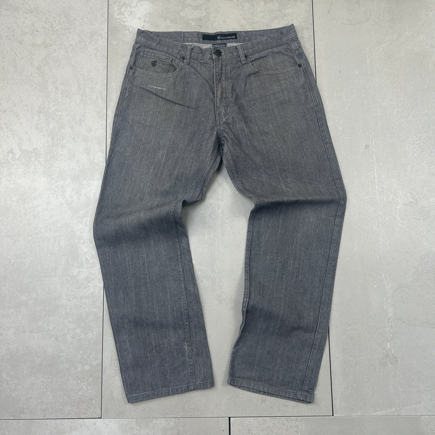 Vintage Rocawear Embroidered Hip Hop Baggy Grey Jeans - 36