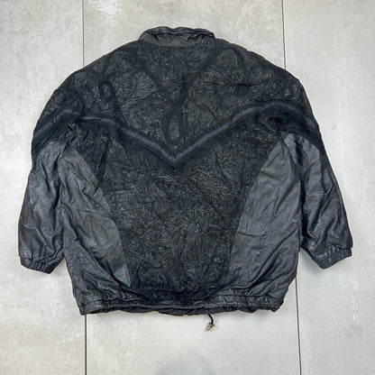 Vintage Black Genuine Leather Bomber Floral Jacket - XXL