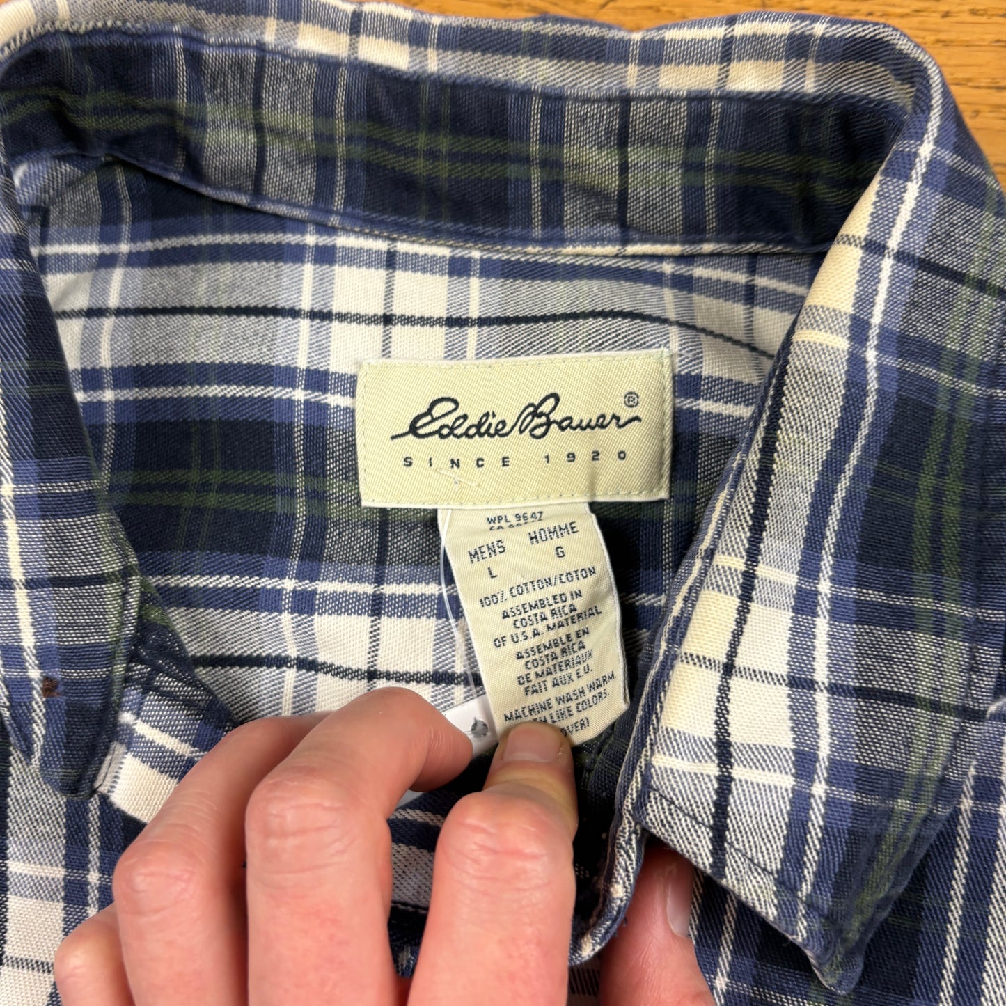 Vintage Eddie Bauer Blue White Green Check Shirt - L