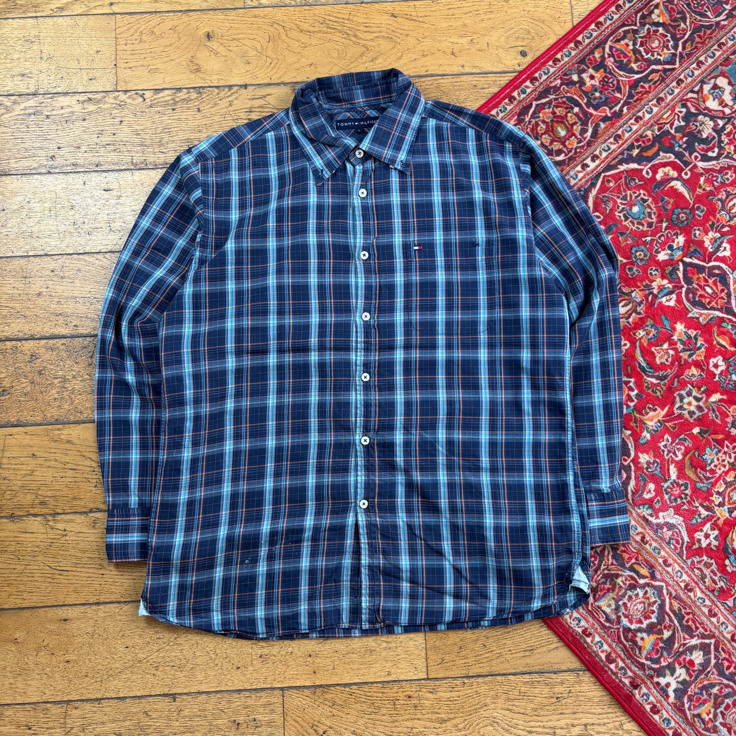 Vintage Tommy Hilfiger Blue Check Embroidered Shirt - L