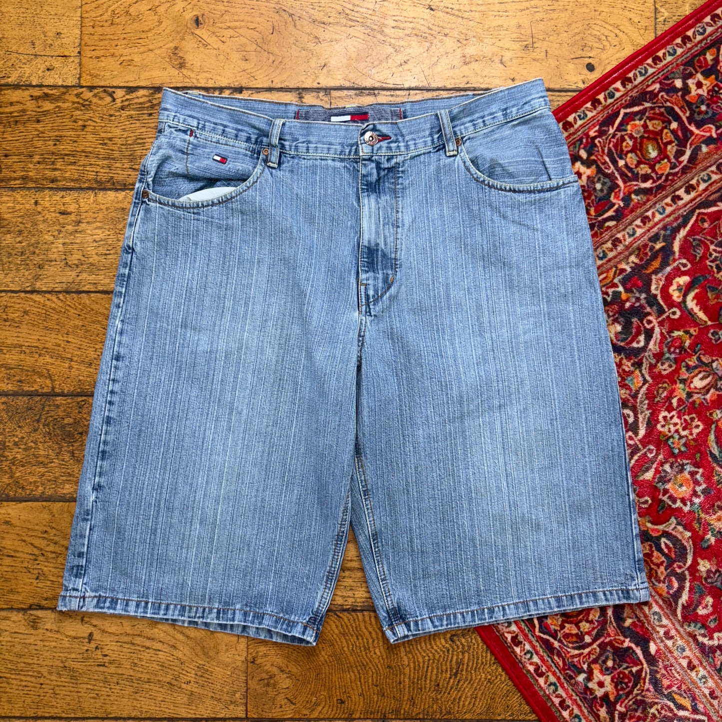 Vintage Tommy Hilfiger Blue Y2K Hip Hop Baggy Shorts Jorts - 38