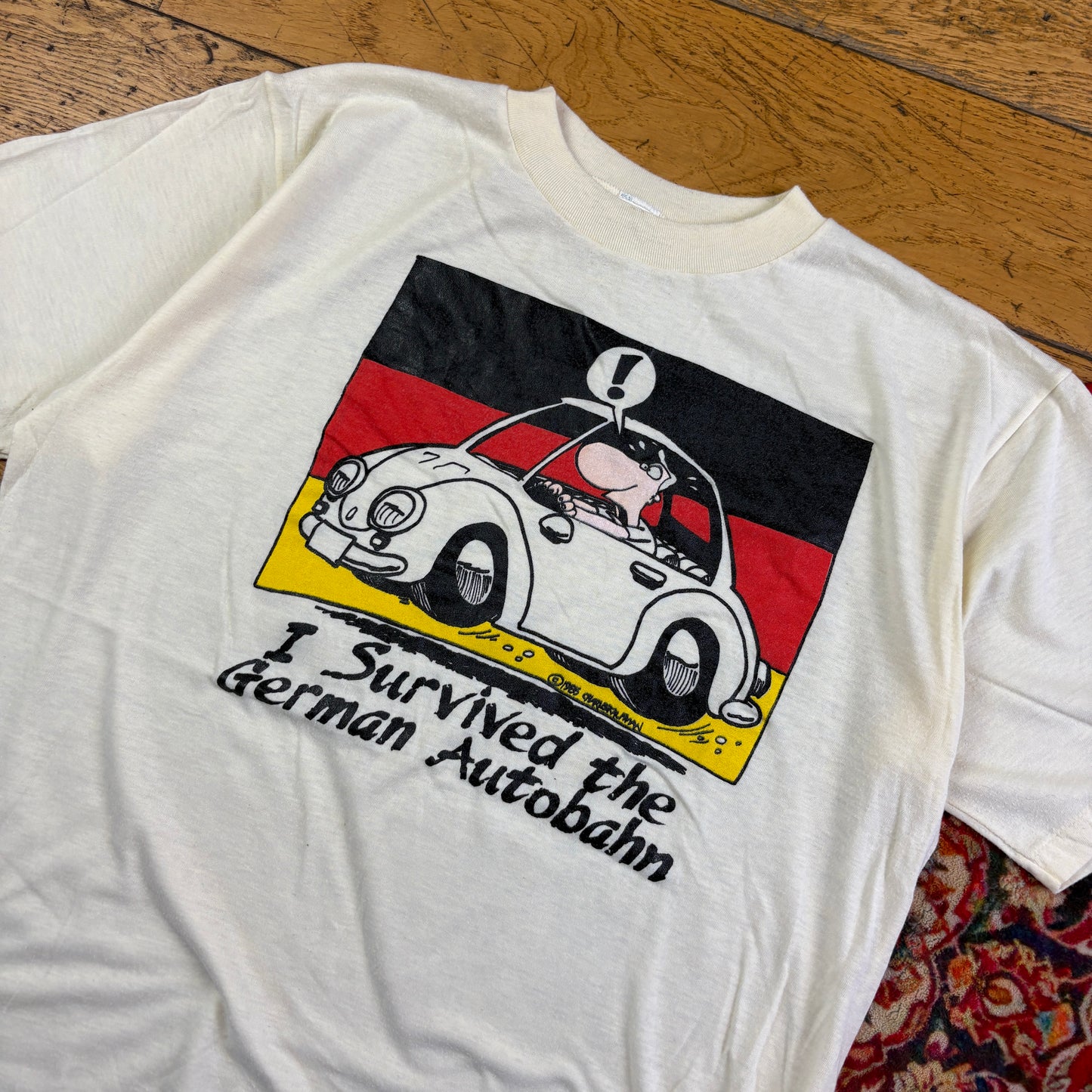 Vintage 1985 Cream Autobahn Funny Single Stitch Graphic T-Shirt - M