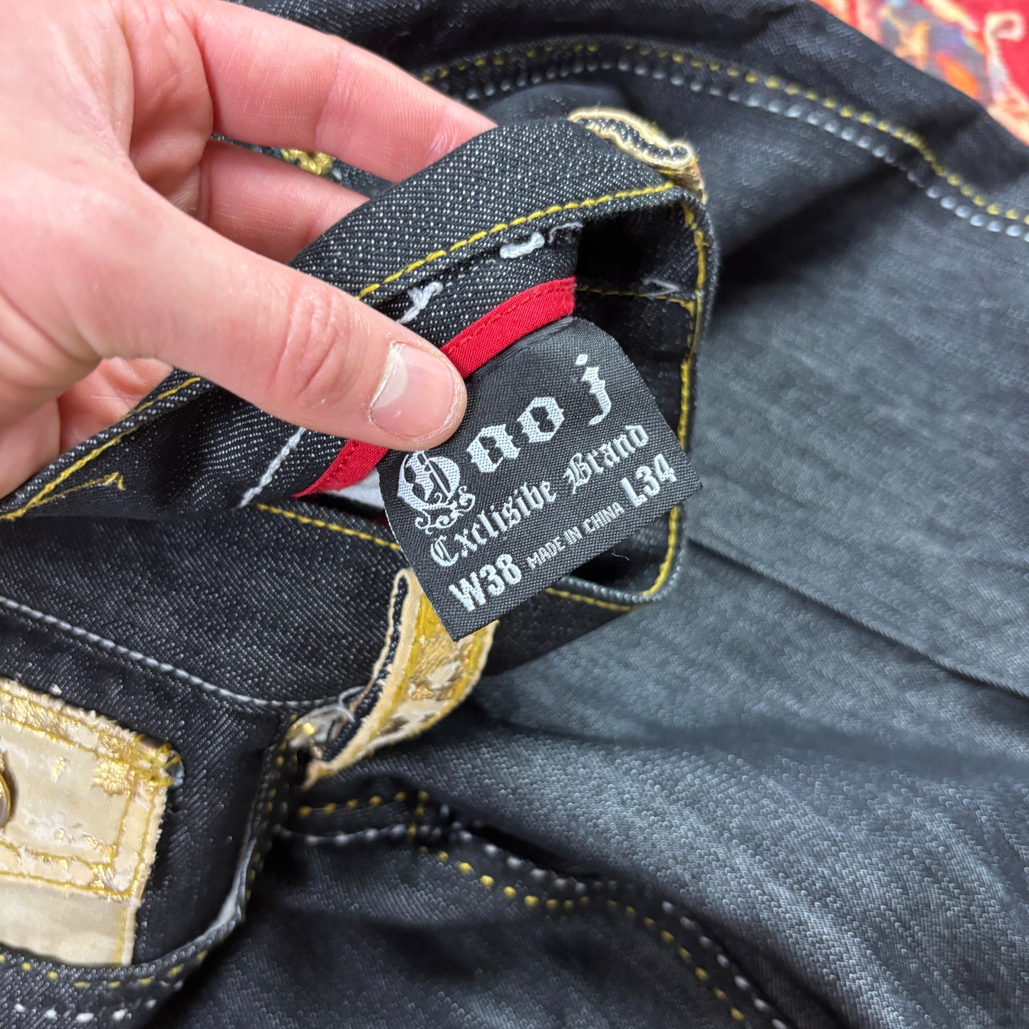 Vintage Gao Black Dragon Embroidered Y2K Hip Hop Baggy Jeans - 38