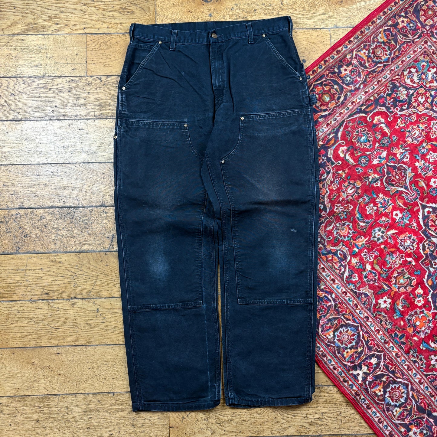 Vintage Carhartt Black Double Knee Workwear Carpenter Baggy Trousers - 36