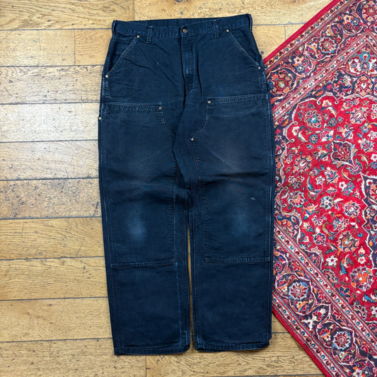 Vintage Carhartt Black Double Knee Workwear Carpenter Baggy Trousers - 36