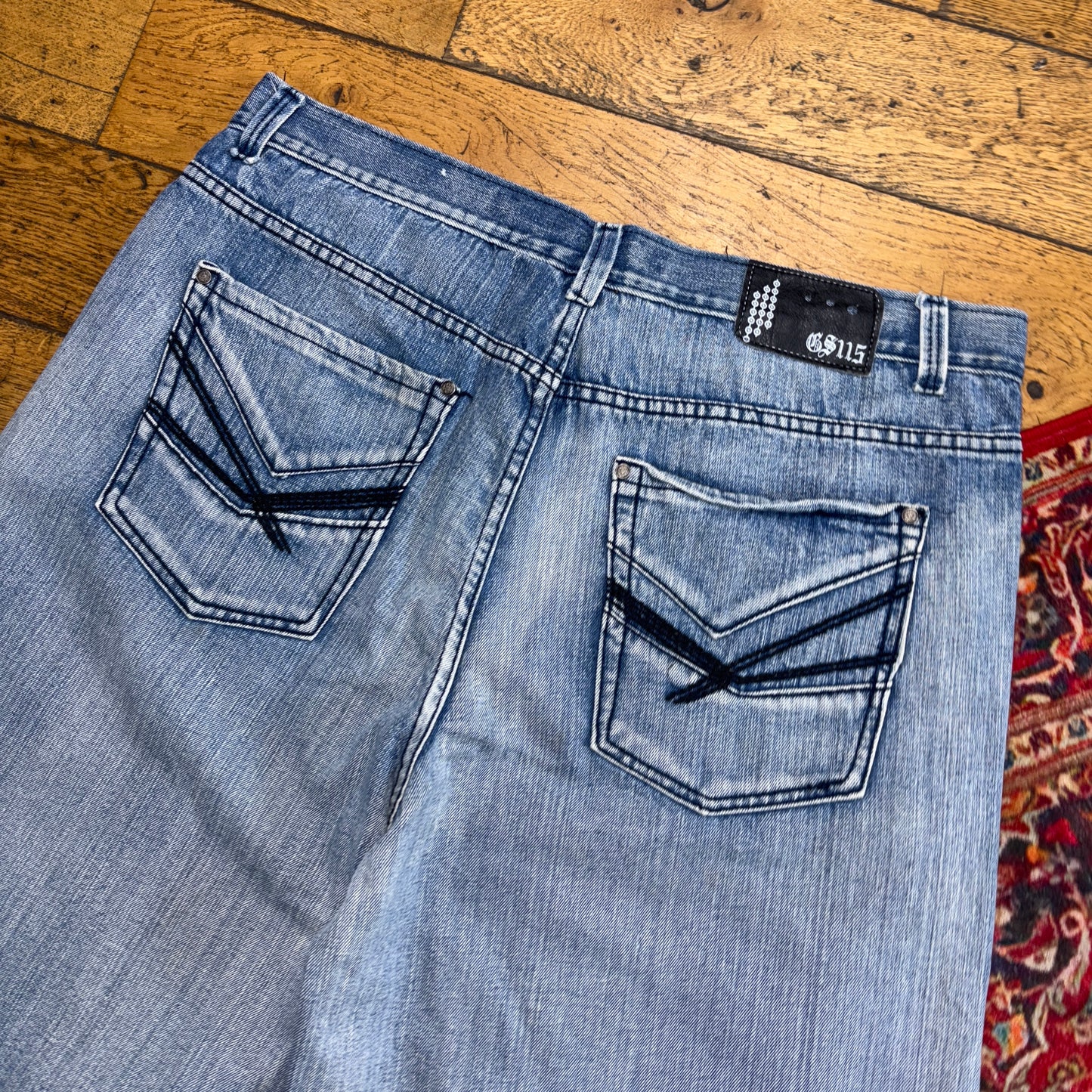 Vintage GS115 Blue Embroidered Y2K Hip Hop Baggy Jeans Shorts Jorts - 40