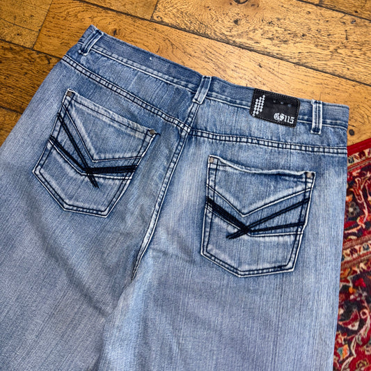 Vintage GS115 Blue Embroidered Y2K Hip Hop Baggy Jeans Shorts Jorts - 40