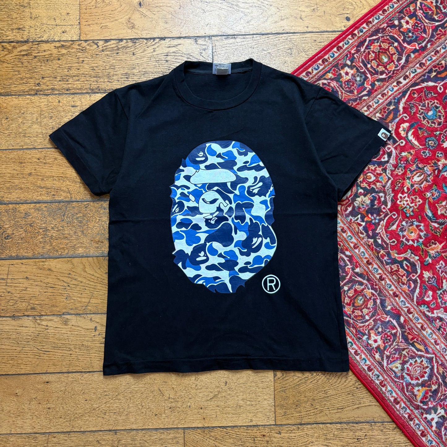Vintage Bape Black Blue Camo Graphic T-Shirt - S