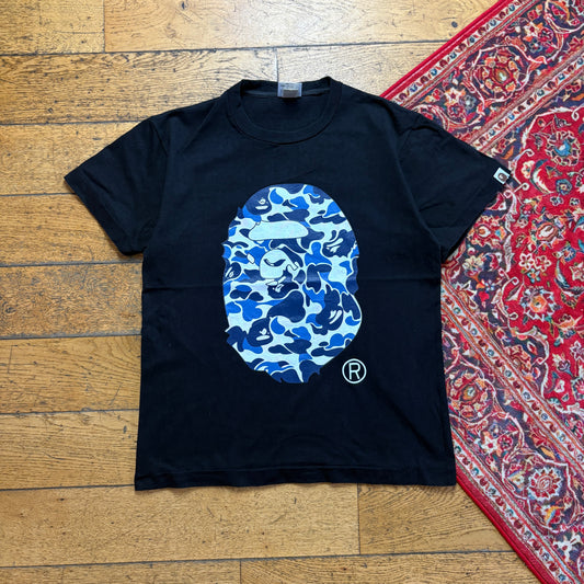 Vintage Bape Black Blue Camo Graphic T-Shirt - S