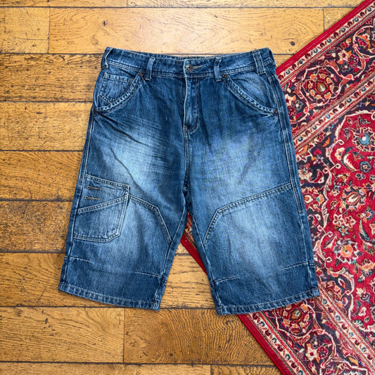 Vintage Blue Double Knee Denim Shorts - 32