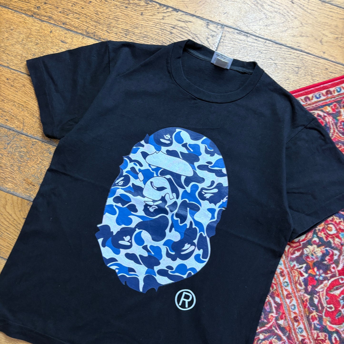 Vintage Bape Black Blue Camo Graphic T-Shirt - S