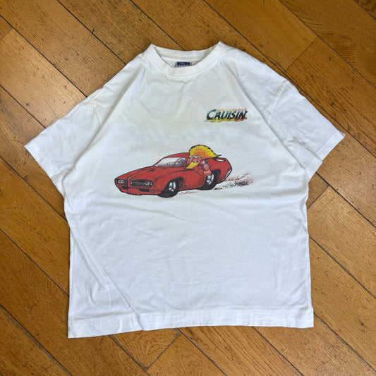 Vintage White Car Cruisin Boxy Graphic T-Shirt - XL