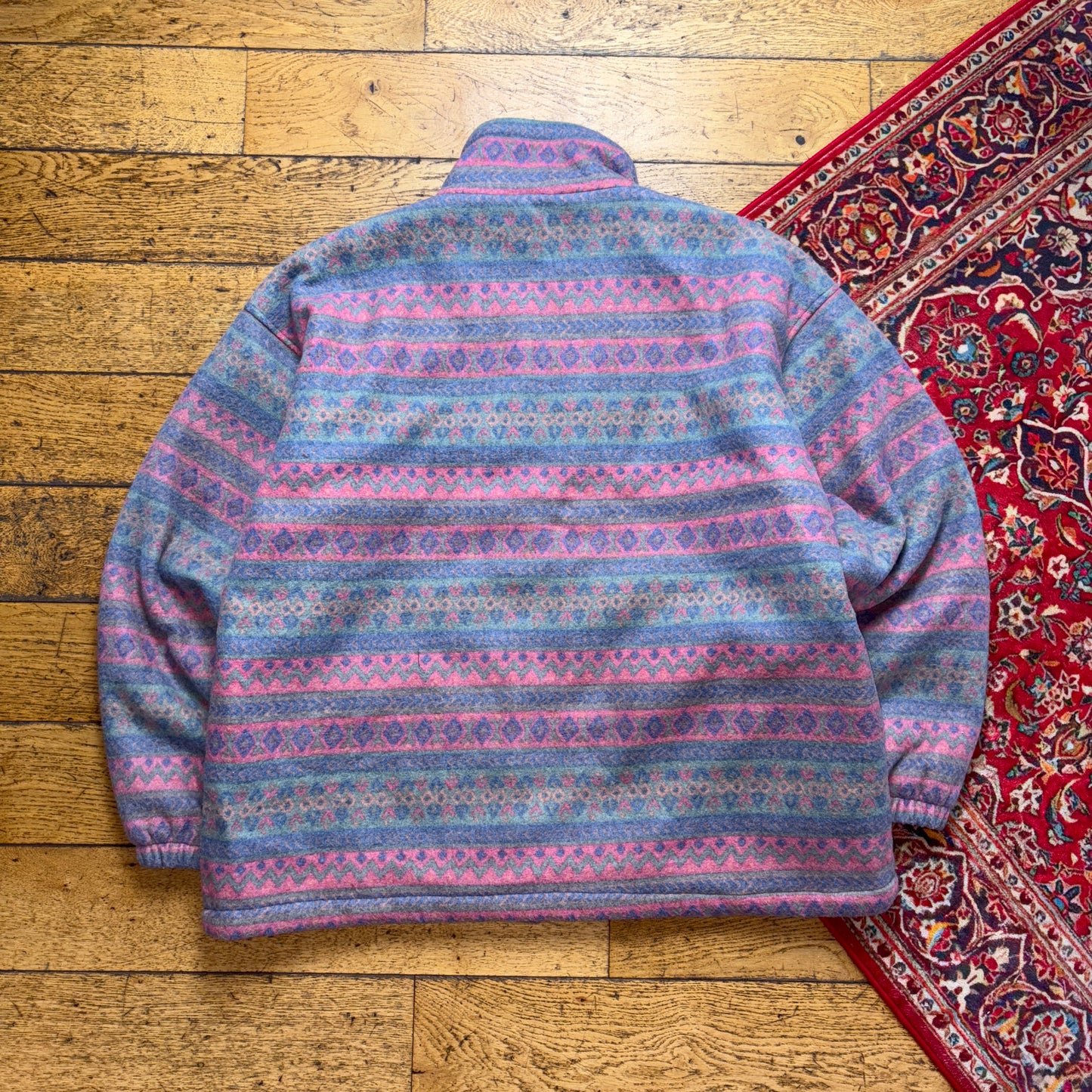 Vintage 90s Purple Blue Crazy Fleece Quilt Lined Sweatshirt - 2XL