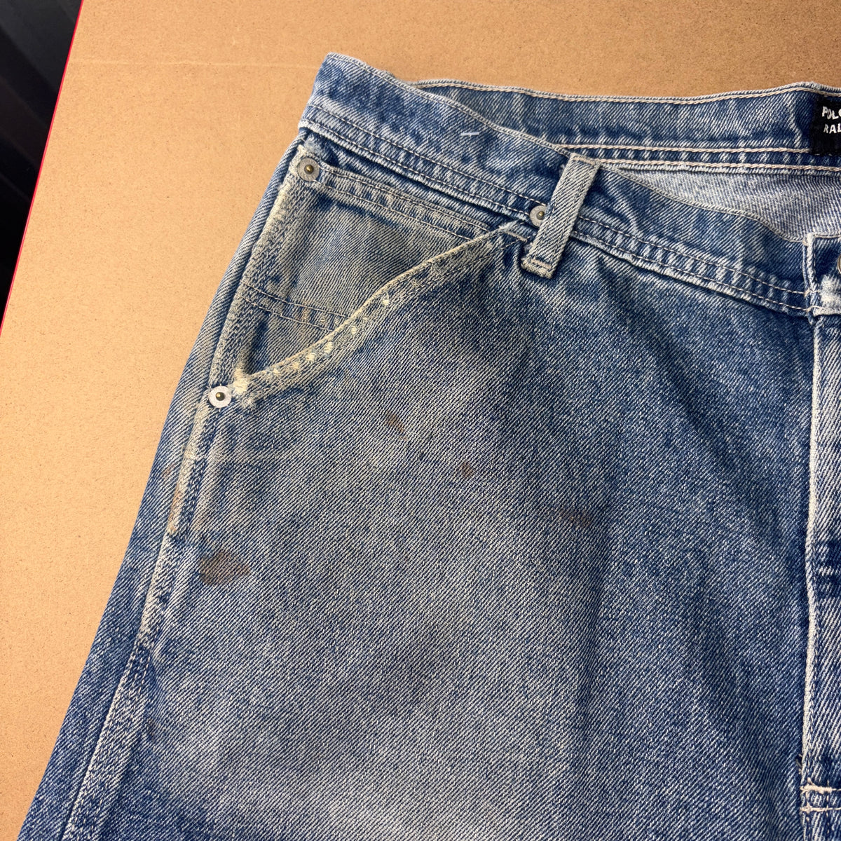 Ralph Lauren Polo Blue Embroidered Japanese Denim Hip Hop Y2K Baggy Jeans - 36R