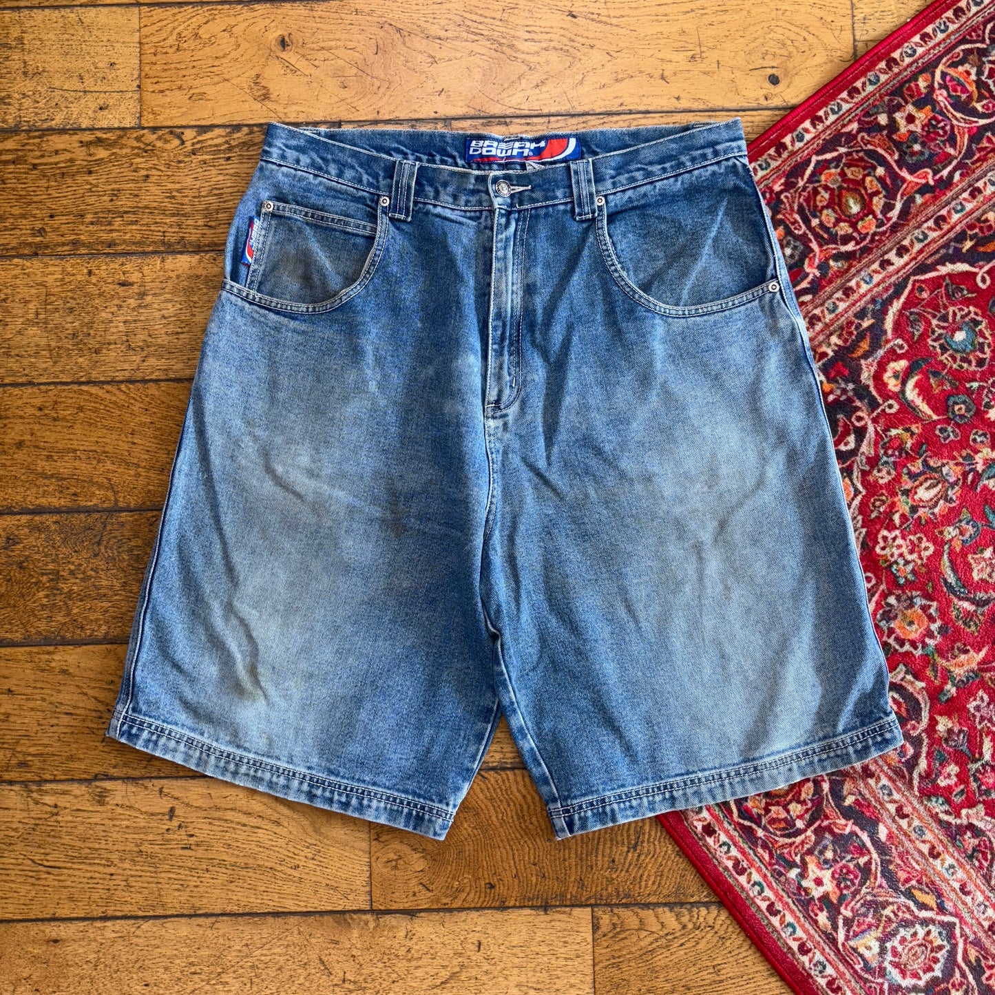 Vintage Break Down y2K Hip Hop Blue Baggy Shorts Jorts - 38