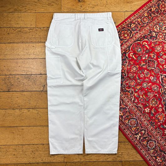 Vintage Dickies White Workwear Carpenter Baggy Trousers - 36