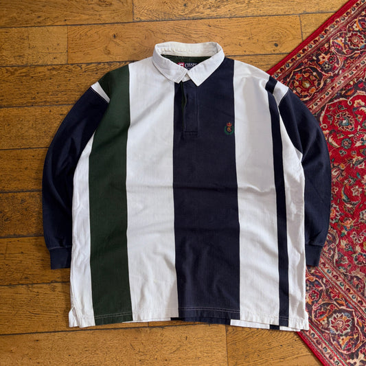 Vintage Chaps Ralph Lauren White Navy Stripe Rugby Polo Shirt - XL