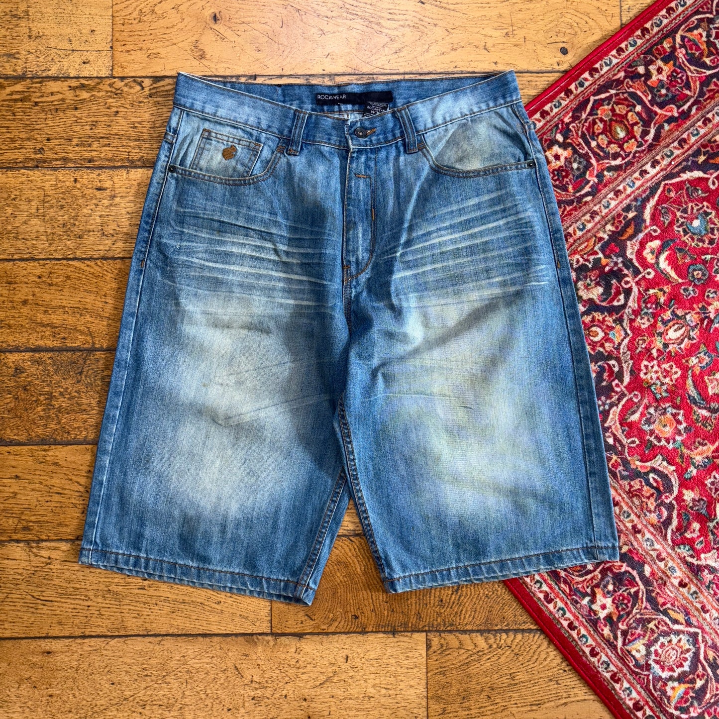 Vintage Rocawear Embroidered Hip Hop Baggy Blue Shorts Jorts - 36