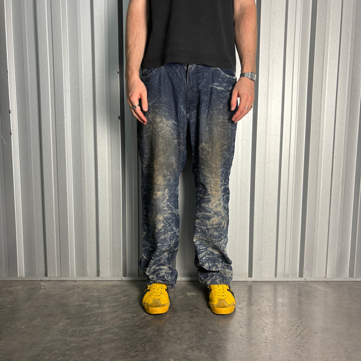Embroidered Blue Japanese Denim Hip Hop Y2K Baggy Jeans - 36S