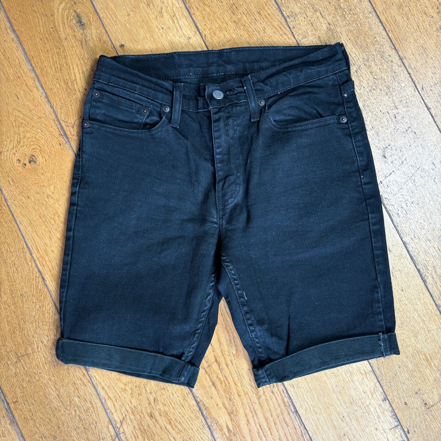 Vintage Levis 511 Slim Black Denim Shorts - 31