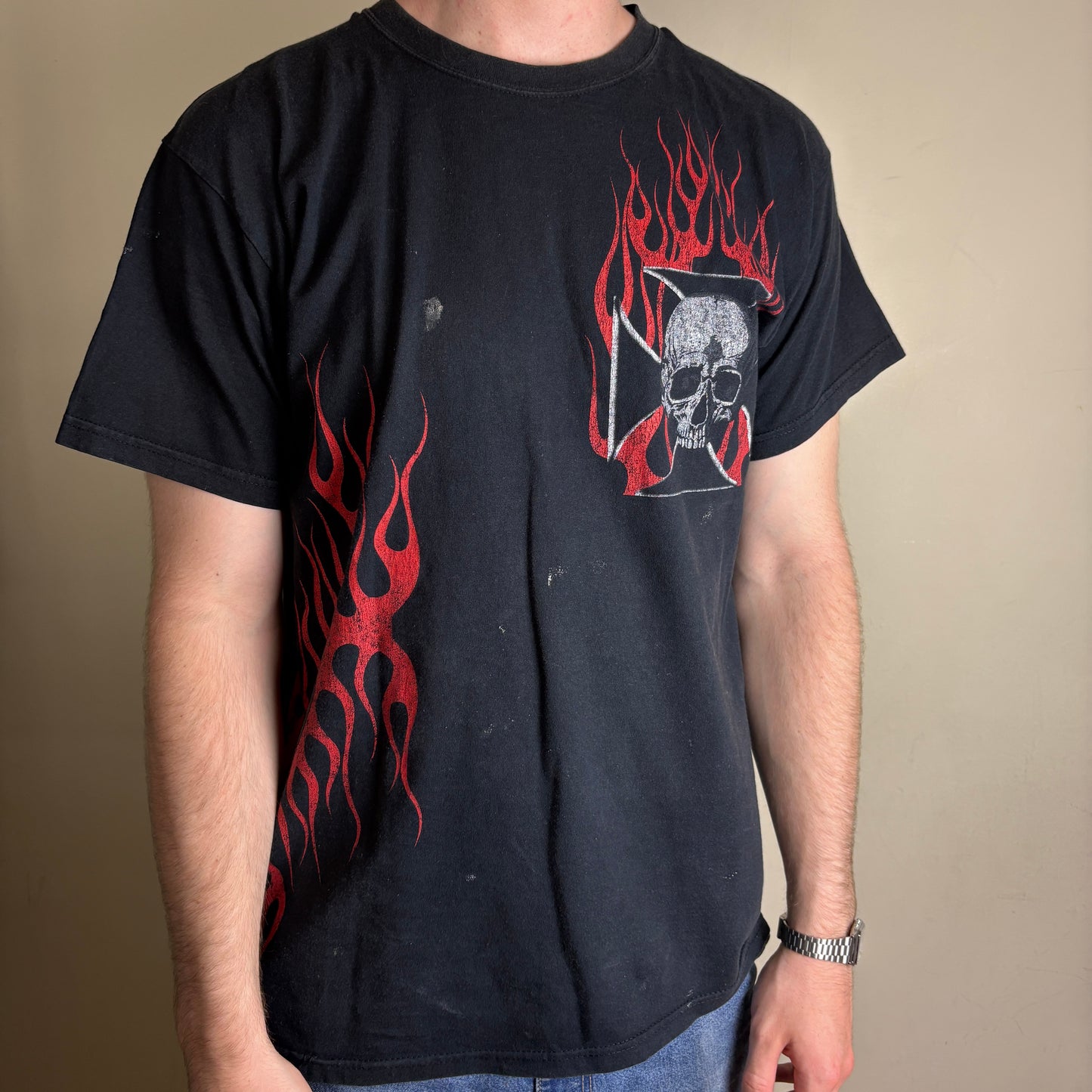 Vintage Black Skate Skull Flames Independent Graphic T-Shirt - M