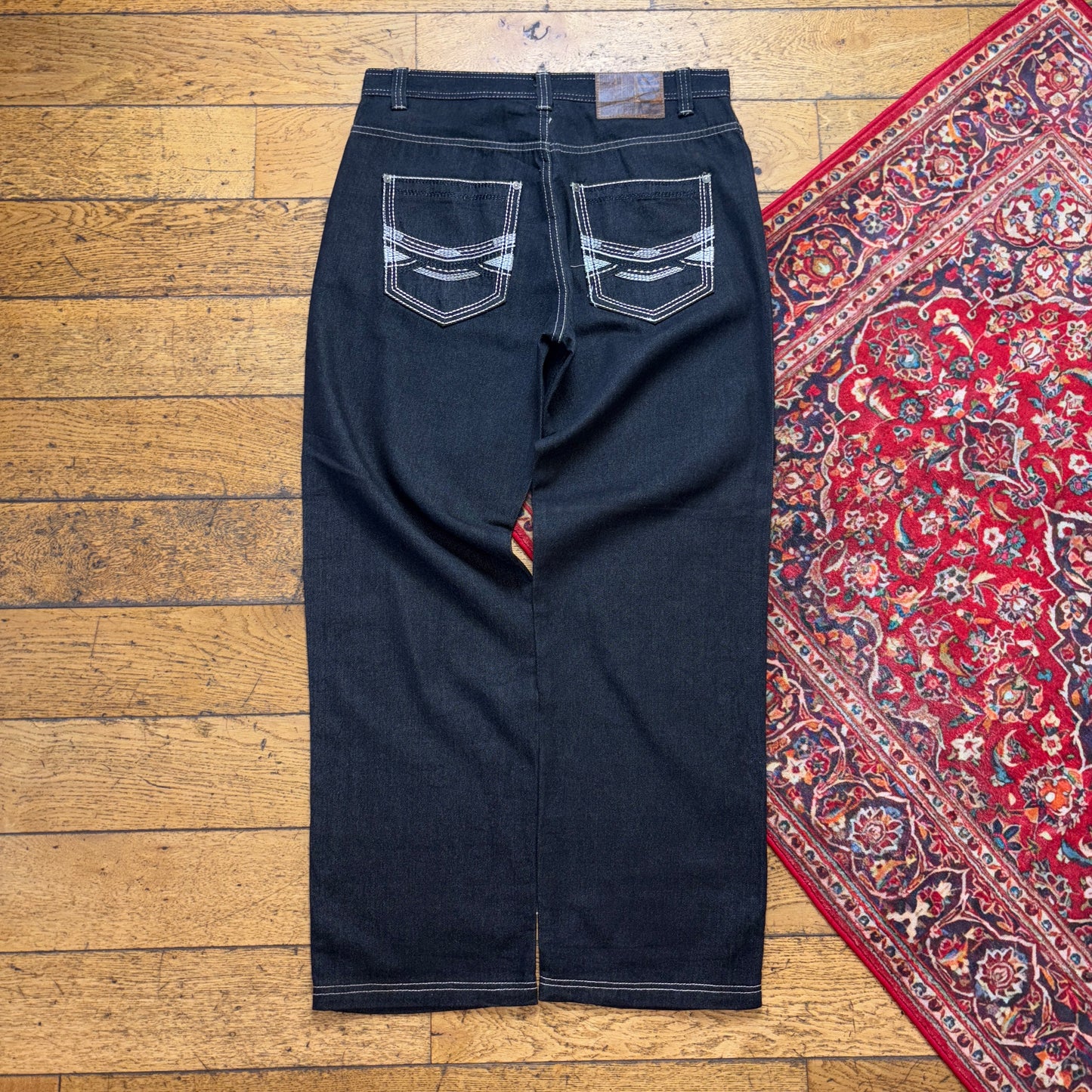 Vintage Black Embroidered Y2K Hip Hop Baggy Jeans - 36L