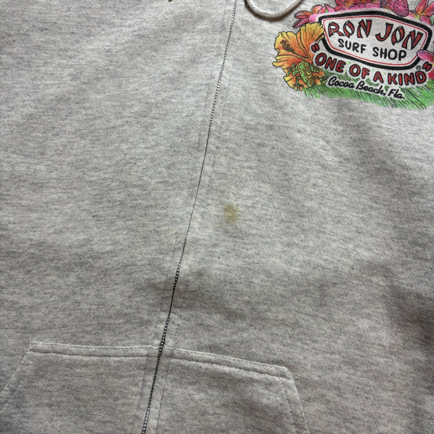 Vintage 1992 Ron Jon Surfwear Grey Zip Hoodie Sweatshirt - M