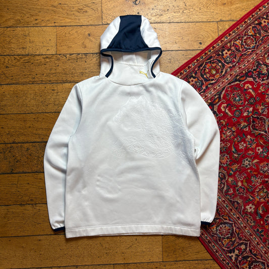 Vintage Puma White Embroidered Hoodie Sweatshirt - S