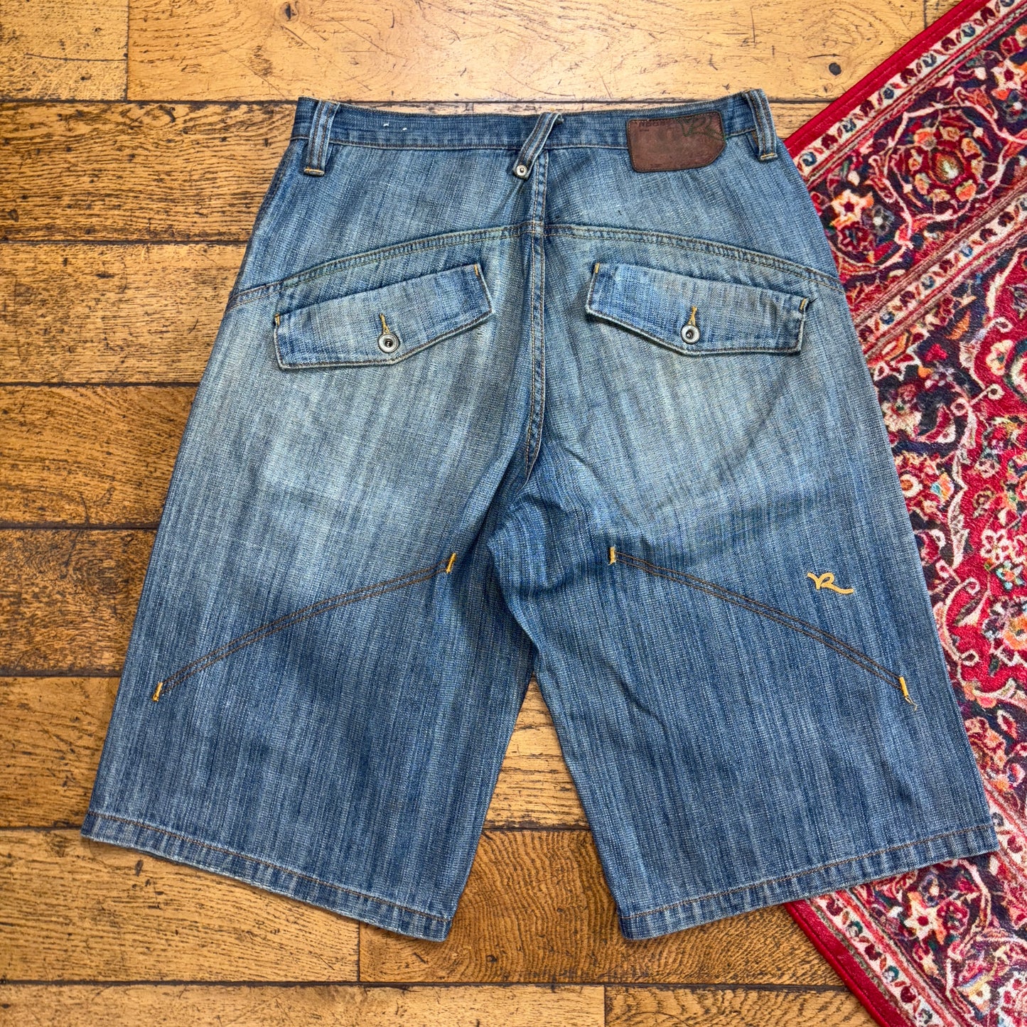 Vintage Rocawear Blue Embroidered Y2K Hip Hop Baggy Jeans Shorts Jorts - 32