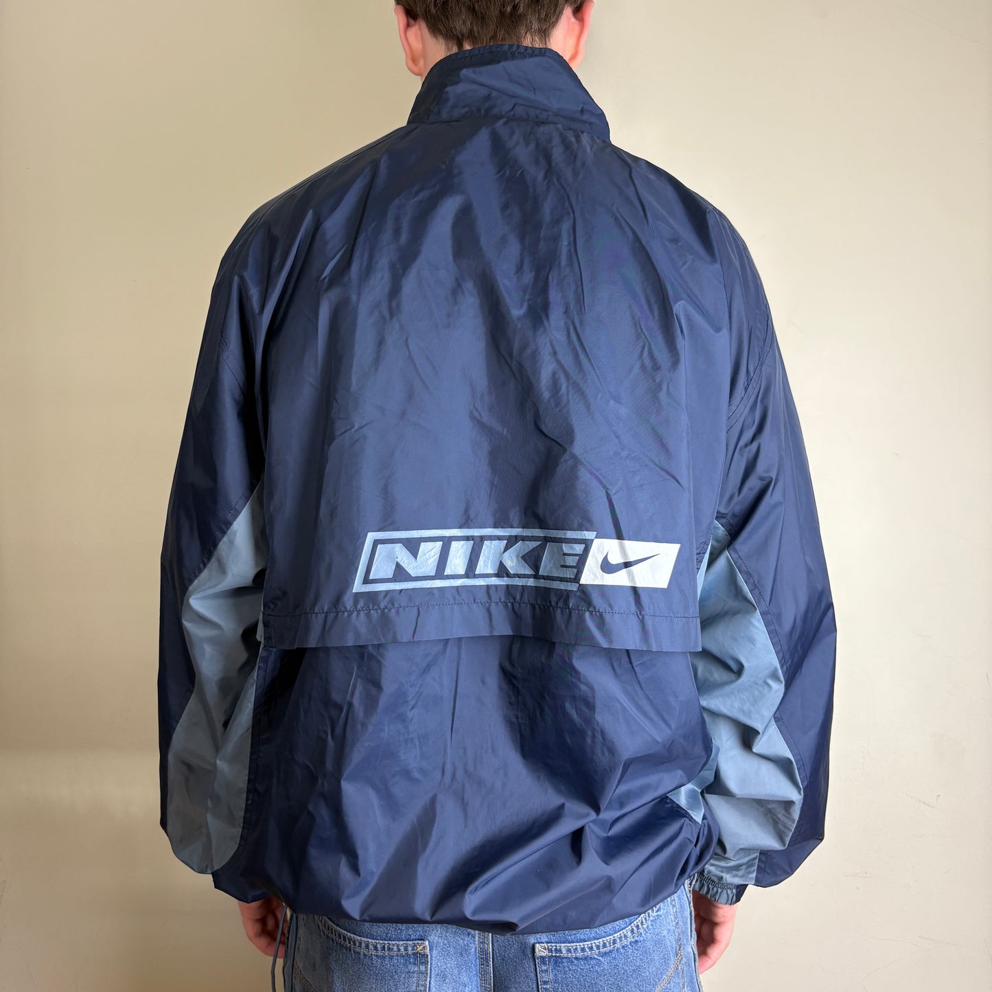 Vintage Nike y2k Swoosh Navy Windbreaker Coat Jacket - 2XL
