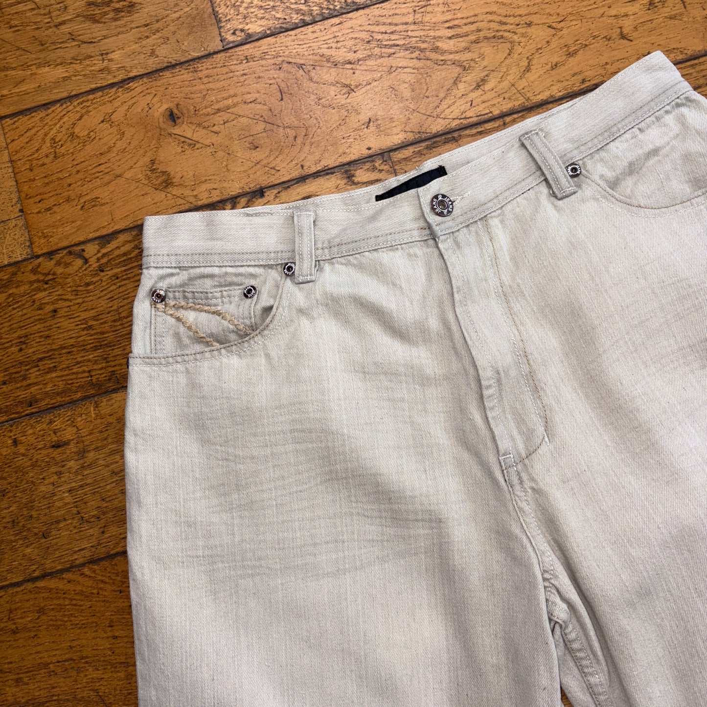 Vintage Embroidered Cream Hip Hop Baggy Shorts Jorts - 36