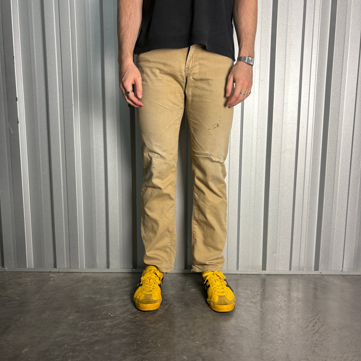 Oniarai Cream Embroidered Japanese Straight Denim Hip Hop Y2K Jeans - 29R