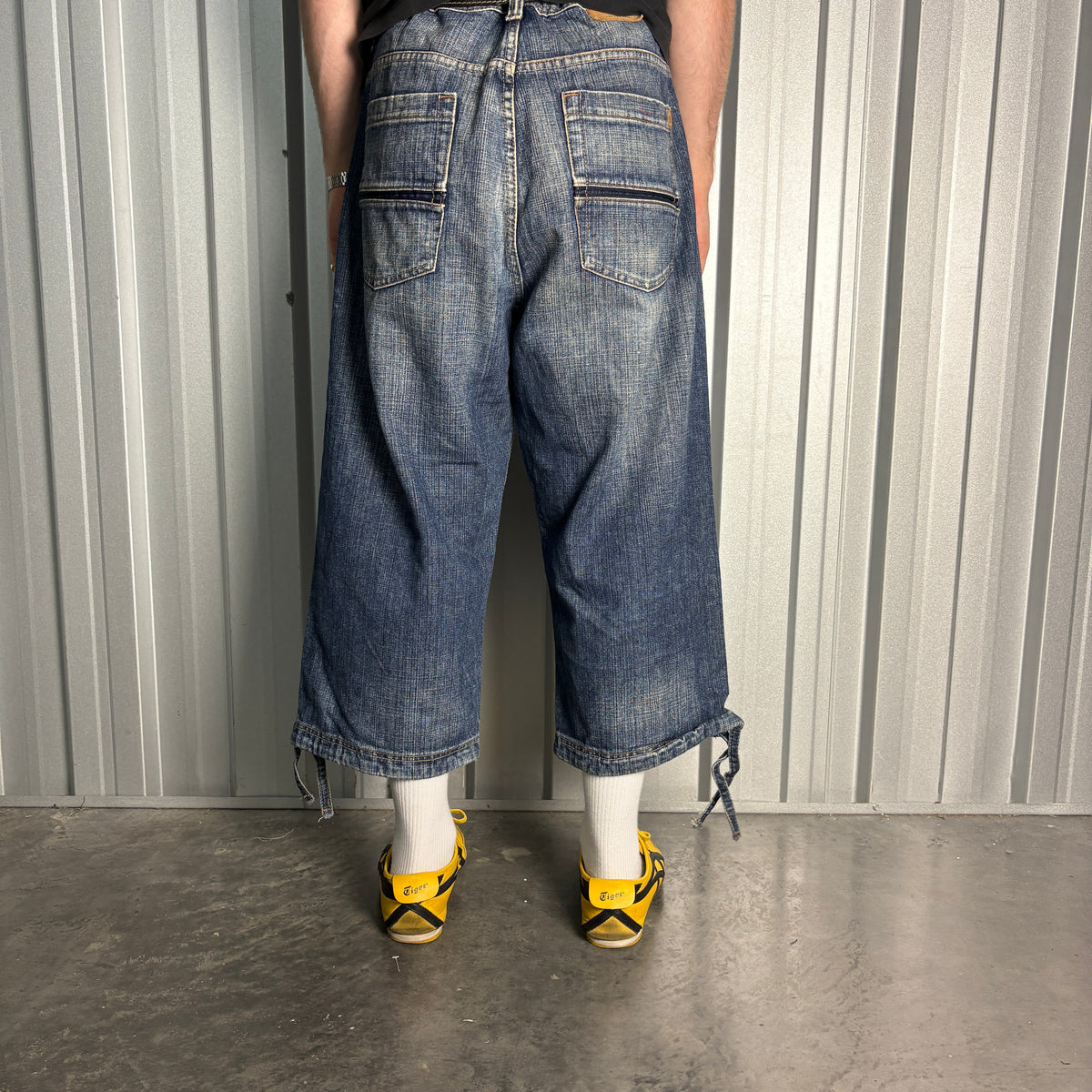 Royal Blue Embroidered Japanese Denim Hip Hop Y2K Long Shorts Baggy Jeans - 38