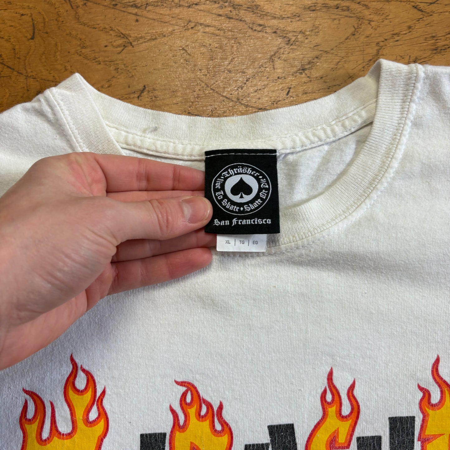 Vintage Thrasher Flames White Skate Graphic T-Shirt - XL