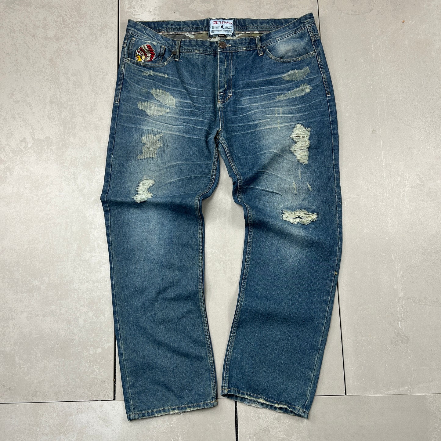 Vintage Embroidered Hip Hop Blue Baggy Jeans - 44