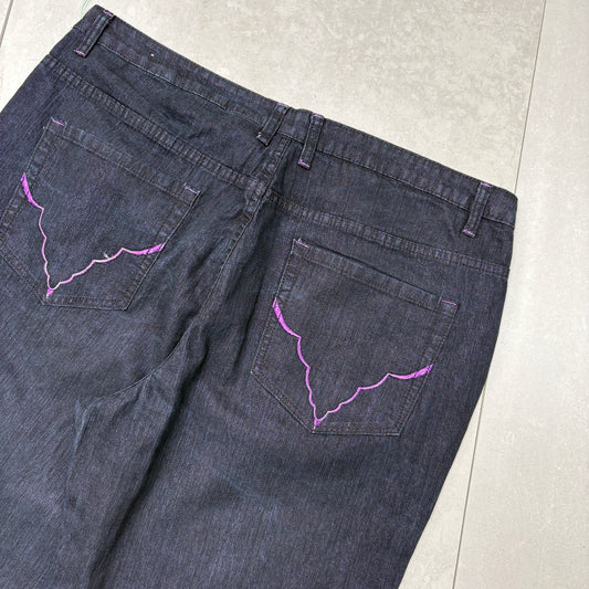 Vintage Embroidered Hip Hop Black Baggy Shorts Jorts - 42
