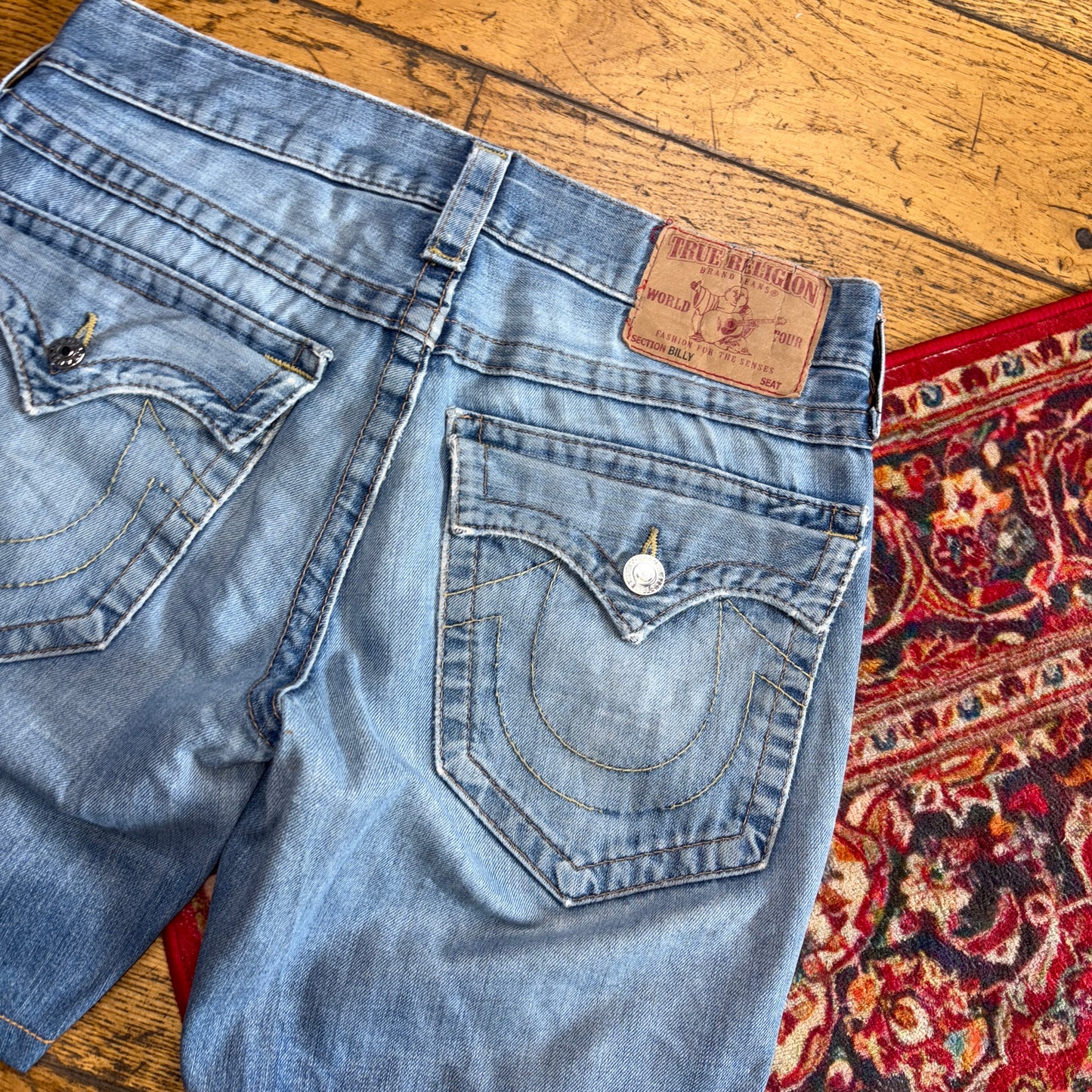 Vintage True Religion Blue Embroidered Y2K Shorts Jorts - 32