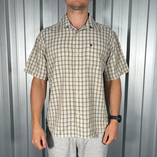 Quiksilver Surfwear Cream Plaid Check Short Sleeve Shirt - M