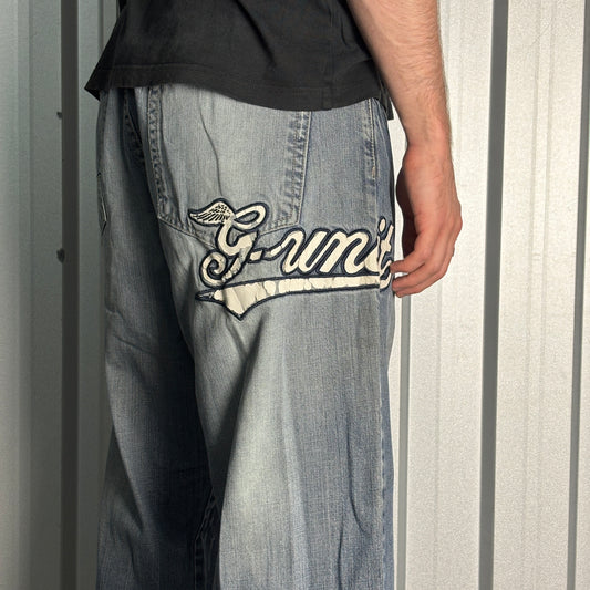 G-Unit Blue Embroidered Japanese Denim Hip Hop Y2K Baggy Jeans - 44L