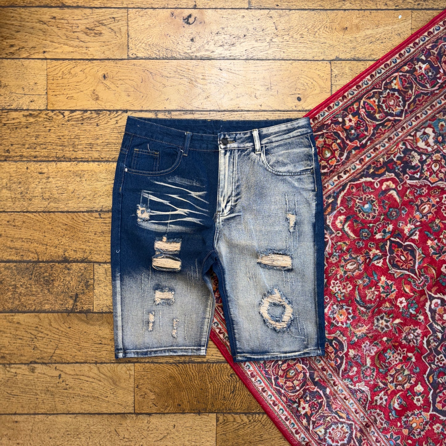 Vintage Blue Bleached Denim Shorts - 36