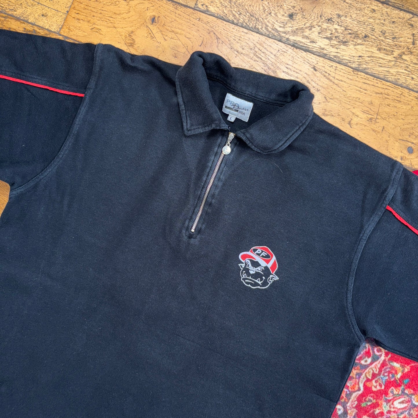 Vintage Black Pro Fitness Gym Bulldog Black Polo Shirt - XL