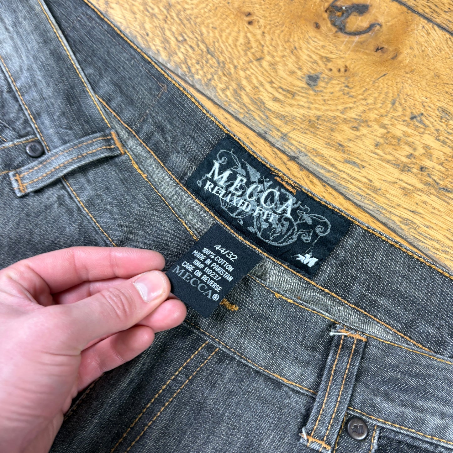 Vintage Mecca Grey Embroidered Y2K Hip Hop Baggy Jeans - 44