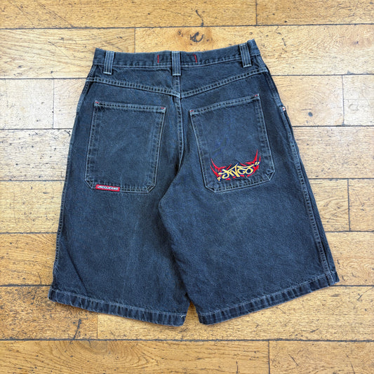 Vintage 90s JNCO Black Skate Embroidered Hip Hop Baggy Shorts Jorts - 32