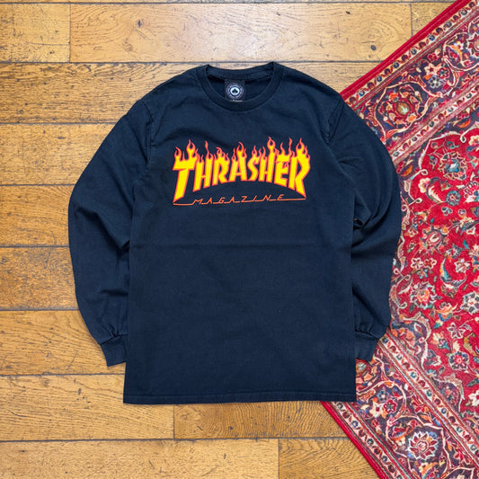 Vintage Thrasher Flames Black SKate Long Sleeve Graphic T-Shirt - XS